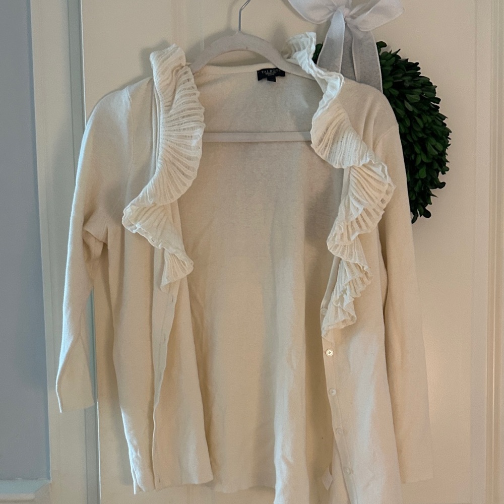 Talbots Cream Ruffle Cardigan - Picture 2 of 4